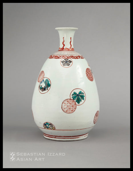 WINE BOTTLE WITH LANDSCAPE AND FLORAL ROUNDELS