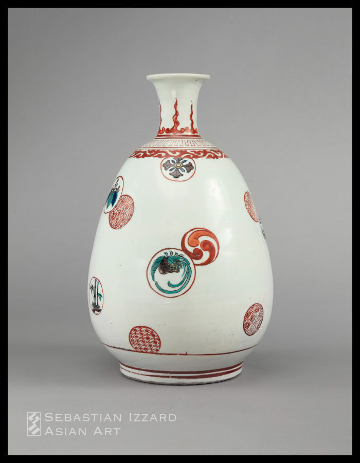 WINE BOTTLE WITH LANDSCAPE AND FLORAL ROUNDELS
