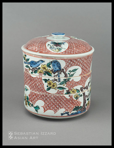 CYLINDRICAL THREE-TIERED BOX AND COVER