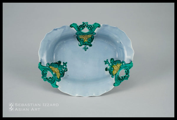 EARLY ENAMEL WARE DISH WITH PIERCED DESIGN