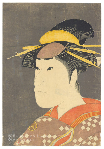 KATSUKAWA SHUN&rsquo;EI (1762&minus;1819)<br /> <em>Sanogawa Ichimatsu III as Onayo of Gion, a Courtesan</em> Color woodblock print: <em>aiban tate-e</em>, 12⅞ x 8⅞ in. (32.7 x 22.5 cm); 1794 Censor&rsquo;s seal: <em>kiwame </em>(approved) Publisher: Emiya Kichiemon (indistinct) Provenance: Henri Vever
