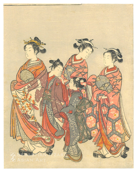 SUZUKI HARUNOBU (1724&minus;1770)<br /> <em>Courtesan on Parade with Her </em>Shinzō<em> and </em>Kamuro Color woodblock print: <em>chūban tate-e</em>, 10&frac12; x 8&frac14; in. (26.7 x 21 cm); 1766 Unsigned