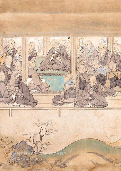 Illustrated biography of Priest Honen (Shui kotoko den emaki) Kamakura period (1185–1333), 14th century One of eleven known sections of a hand scroll, mounted as a hanging scroll; ink and color on paper; 40.5 x 94.4 cm (detail)