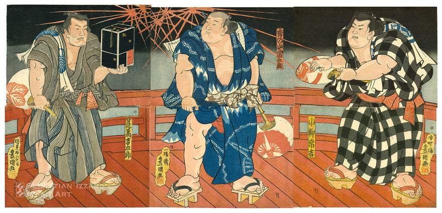 The Wrestlers Koyanagi Tsunekichi, Hidenoyama Raigorō, and Arauma Kichigorō