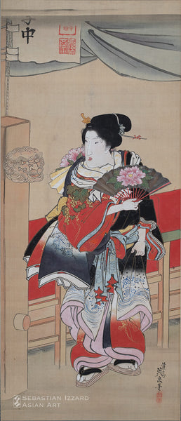 KEISAI EISEN (1790&ndash;1848)<br /><i>Festival Dancer<br /></i>Hanging scroll: ink and color on silk Edo period, Tipō era, ca. 1835&ndash;40 Signed: <i>Keisai Eisen hitsu</i>; sealed<i> Kei Sai&nbsp;</i>33&frac14; x 14⅛ in. (84.5 x 36.0 cm)