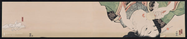 TERAOKA MASAMI (1936- )<br><i>31 Flavors Invading Japan/Reflection</i><br>Watercolor on paper; 11 x 55 in. (27.9 x 139.7 cm); 1977 Signed: <i>Teraoka Masami</i> in double Toshidama cartouche Sealed: <i>Yamakaya Masami</i>