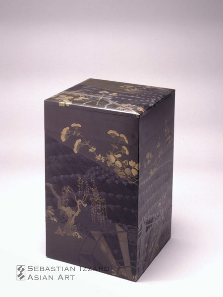 Set of Stacked Boxes (jūbako) with Willow and Waterwheel
