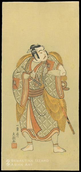 IPPITSUSAI BUNCHO (active ca. 1765–92) Ichikawa Yaozo II Color woodblock print: hosoban 31.4 x 14.6 cm Signed: Ippitsusai Buncho ga Sealed: Mori uji