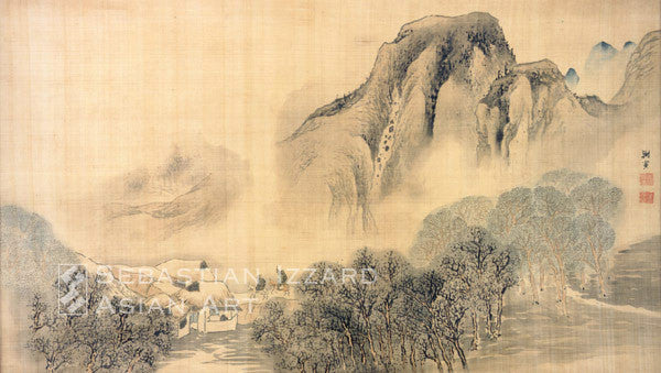 Yosa Buson (1716–1784) Landscape with Figures (ca. 1778–84) Hanging scroll, ink and colors on silk, 62.8 x 110.5 cm.