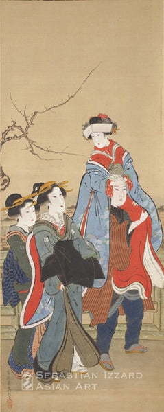 KIKUGAWA EIZAN (1787–1867) Boys' and Girls' Festival Pair of hanging scrolls: ink, color, and gold pigment on silk,  Late Bunka/early Bunsei period, ca. 1815–25 Each 110.5 x 43.8 cm