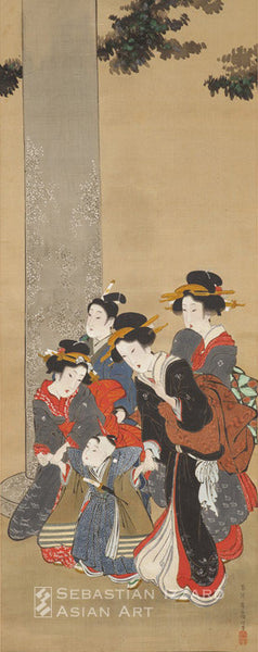 KIKUGAWA EIZAN (1787–1867) Boys' and Girls' Festival Pair of hanging scrolls: ink, color, and gold pigment on silk,  Late Bunka/early Bunsei period, ca. 1815–25 Each 110.5 x 43.8 cm