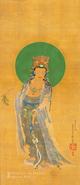 SAKAI HOITSU (1761–1828) Yoryu Kannon Ascending to Heaven Hanging scroll: ink, color and gold leaf on silk  Bunka era, 1804–1818  83 x 36 cm