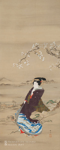 TEISAI HOKUBA (1771–1844) Geisha Viewing Cherry Blossoms (detail) Hanging scroll: ink and color on silk 109.3 x 44 cm circa 1795 Signed: Teisai Sealed: Hokuba ga in