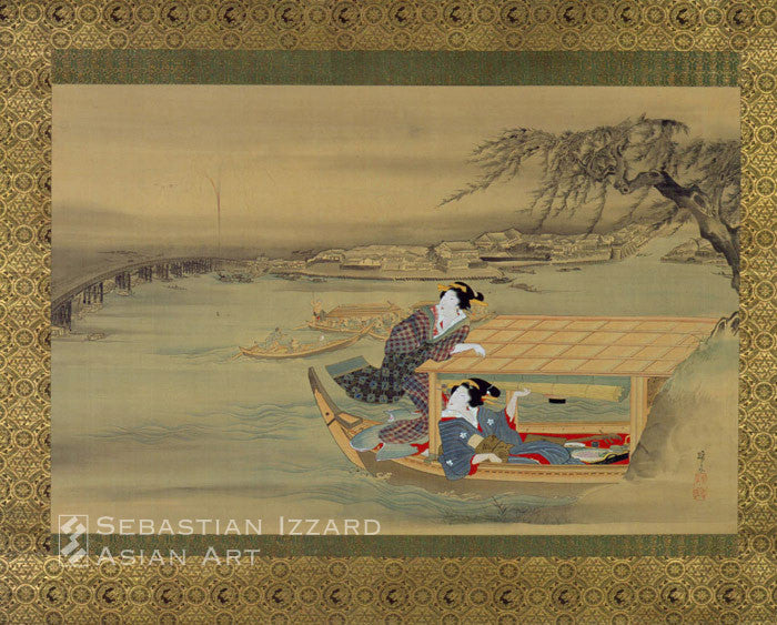 Two Geisha in a Boat watching Fireworks