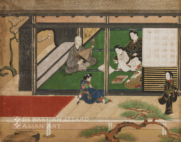 ARTIST UNKNOWN (active third quarter of 17th century) Young Men in an Interior  Hanging scroll: ink, color, and gold pigment on paper 135/8 x 171/8 in. (34.5 x 43.5 cm); Kanbun era (1661–72) Unsigned