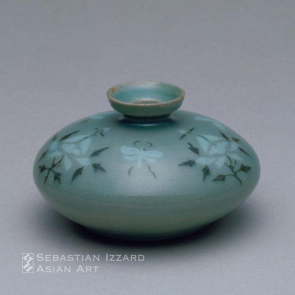 Oil Bottle with Peony and Insect Design Second half of 12th century Inlaid celadon ware 5.2 cm high