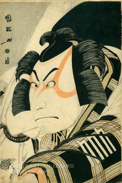 UTAGAWA KUNIMASA (1773–1810) Nakamura Nakazo II as Matsuomaru Color woodblock print: oban tate-e  39.1 x 26 cm; 1796 Signed: Kunimasa ga  Sealed: kiwame (certified) Publisher: Uemura Yohei