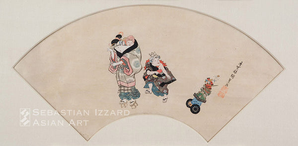 UTAGAWA KUNISADA (1786–1865) Boy’s Festival Fan painting: ink and color on paper 8.25 x 20 in. (20.6 x 50.8 cm) Early Tempo era, circa 1830–35  Signed: Kochoro Kunisada ga  Sealed: Ko Cho