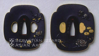 Kano Natsuo (1828-1898) Pair of tsuba with flowers of the four seasons dai: 8.3 x 7.3 cm., sho: 7.3 x 6.7 cm.
