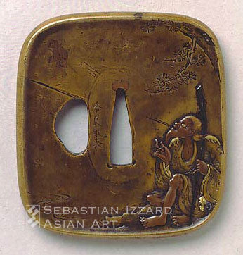 Issando Joi (1701-1761) Tsuba with Tekkai exhaling his spirit 7.6 x 7 cm.