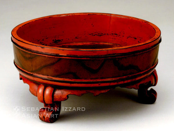 BASIN FOR BUDDHIST RITUAL USE (fusatsu tarai) Muromachi period (1336—1573) Negoro ware: red-and-black lacquer Height 15.0 cm; diameter 31.0 cm