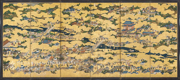 ARTIST UNKNOWN  (active Kan’ei era, 1624−44)  Scenes In and Around Kyoto (Rakuchu rakugai zu) (right screen)  Pair of six-panel screens ink, color, and gold leaf on paper each 157.3 x 368.4 cm circa 1630−35
